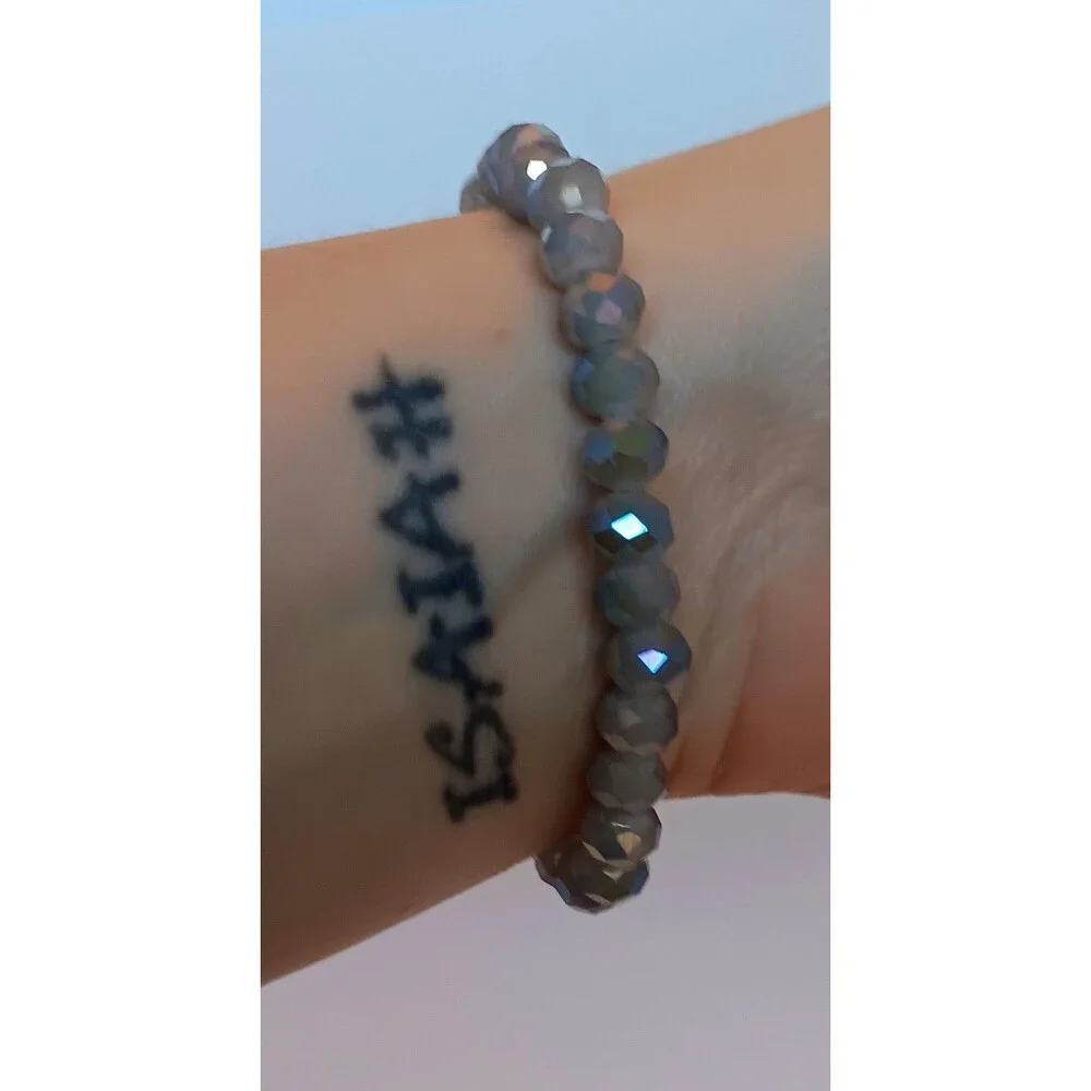 6 mm Blue Gray AB Faceted Rondelle Glass Stretch Bracelet 7 in